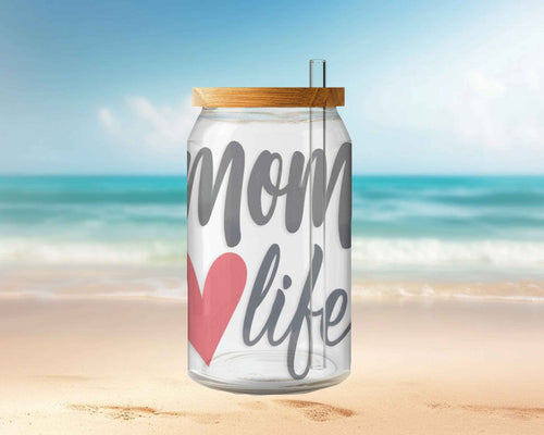 16oz Glass Mom Life Tumbler With Bamboo Lid and Glass Straw