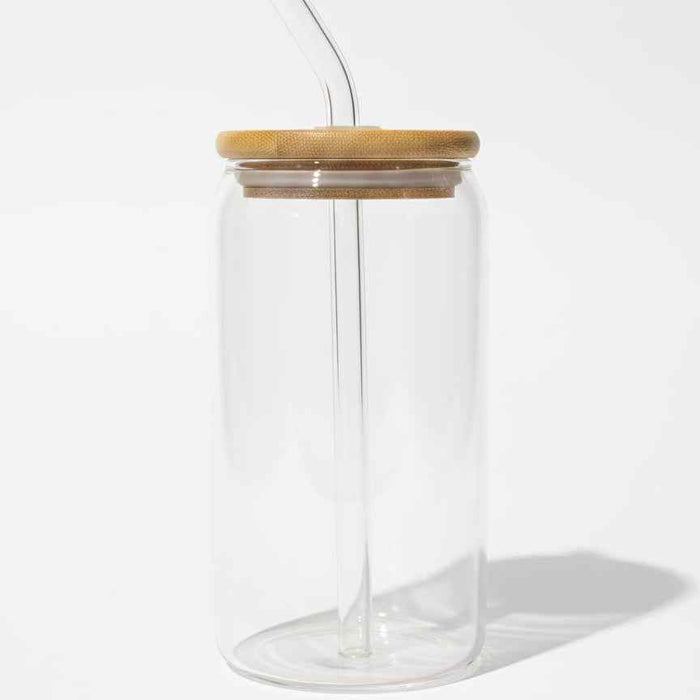 16oz Glass Tumbler With Non Drip Lid and Straw- UV-DTF Product