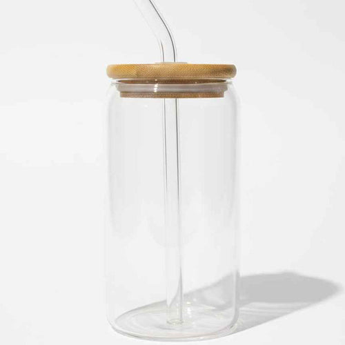 16oz Glass Tumbler With Non Drip Lid and Straw- UV-DTF Product