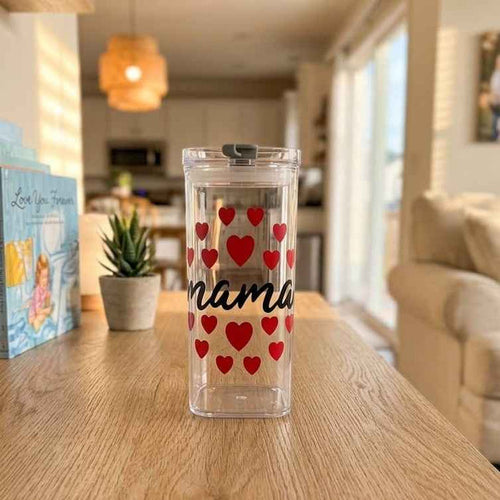 16oz Square Glass Mama Tumbler With leak Proof Lid & Glass Straw