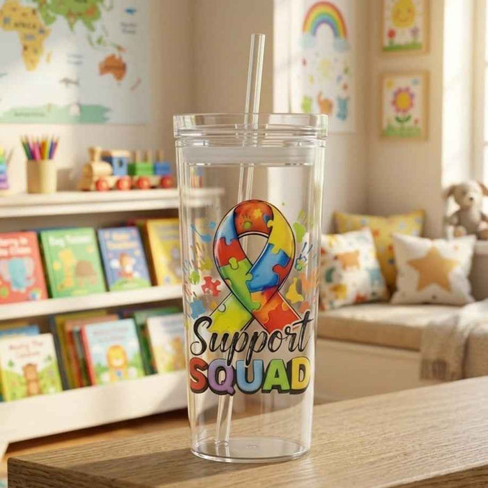 Autism Support Squad 16oz Glass Tumbler with Straw- UV-DTF Wrapped