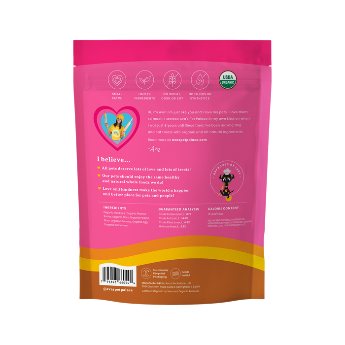 Ava's Pet Palace Organic Baked Dog Treats - Peanutty Paws