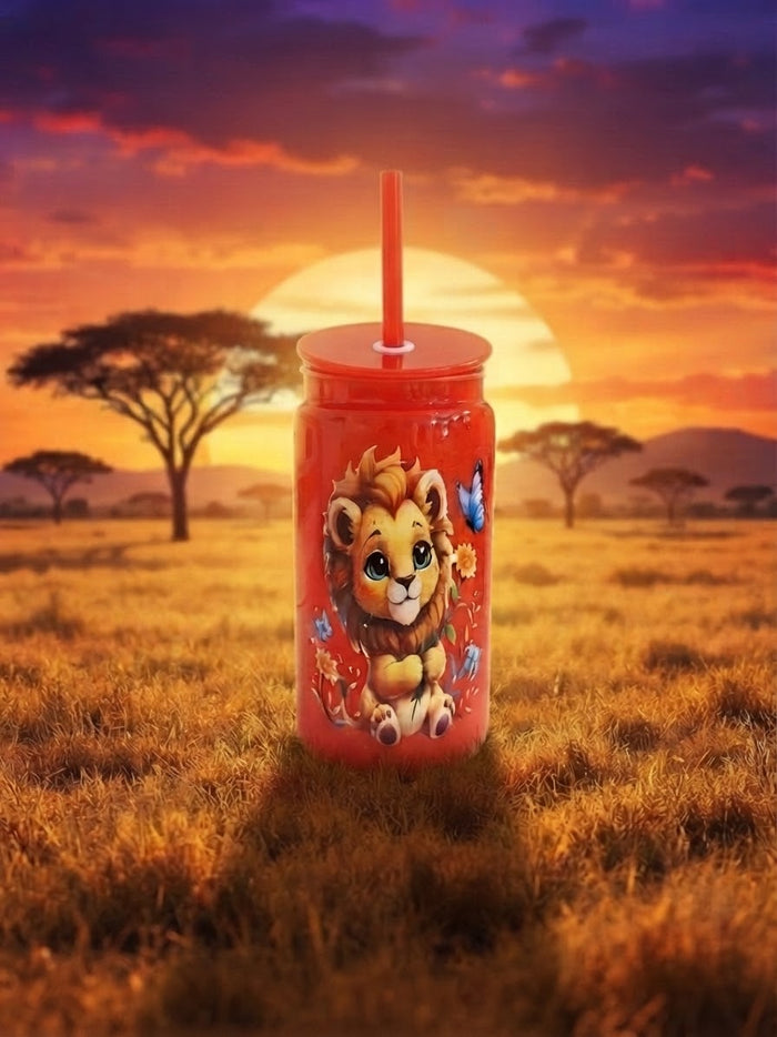 Baby lion cub -  Bright Red 16oz Plastic Tumbler