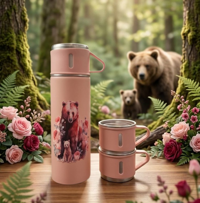 Bear & Cub 3-Piece Insulated Flask Set - UV-DTF Wrapped