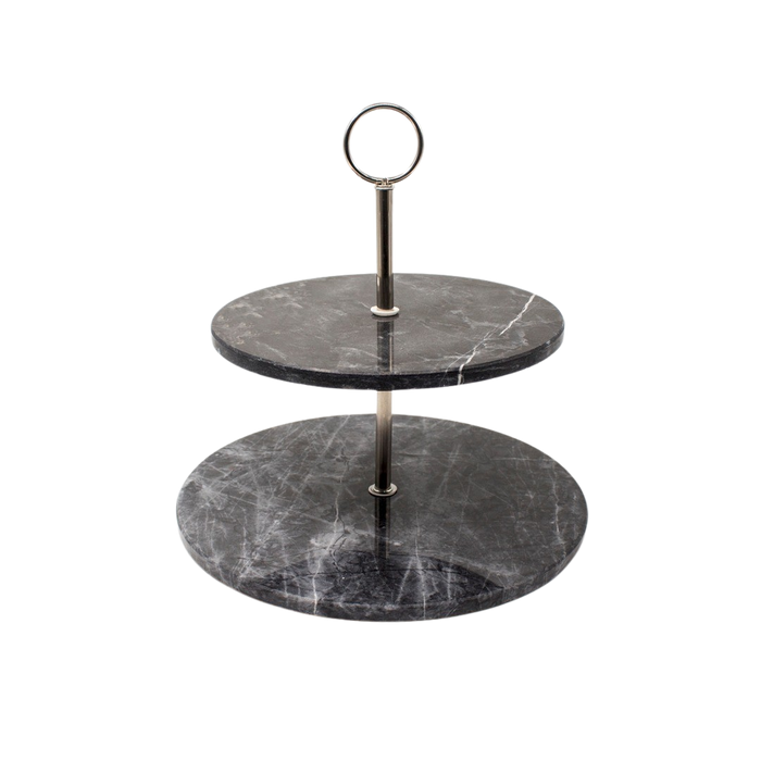 BLACK MARBLE CAKE STAND X2  25X25CM Deventor