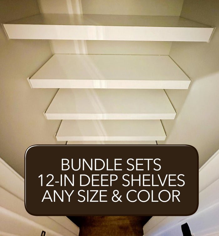 Bundle sets of 12-in Deep Wire Shelf Covers - Floating Style Shelf for a linen closet, pantry, laundry, garage. Any Size & Any Color. Whole Closet Upgrade, Pantry Makeover