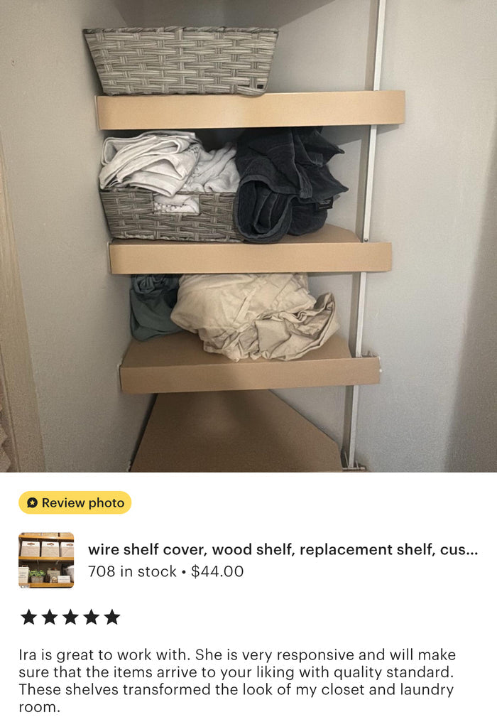 Bundle sets of 12-in Deep Wire Shelf Covers - Floating Style Shelf for a linen closet, pantry, laundry, garage. Any Size & Any Color. Whole Closet Upgrade, Pantry Makeover