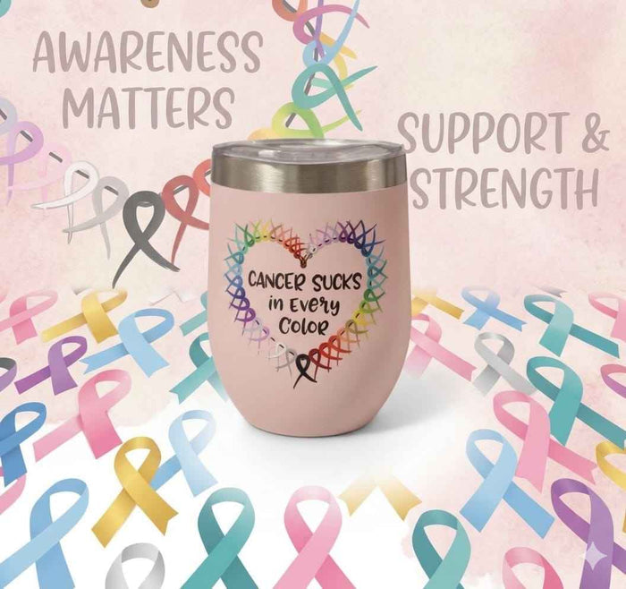 Cancer Sucks in Every Color 12oz Insulated Tumbler- UV-DTF Wrapped