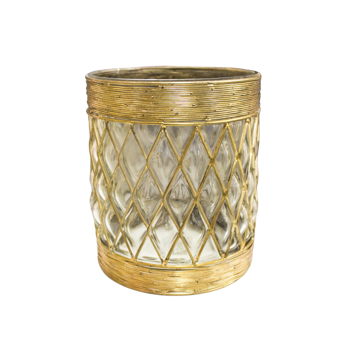 CANDLE HOLDER GLASS WIRED GOLD Deventor