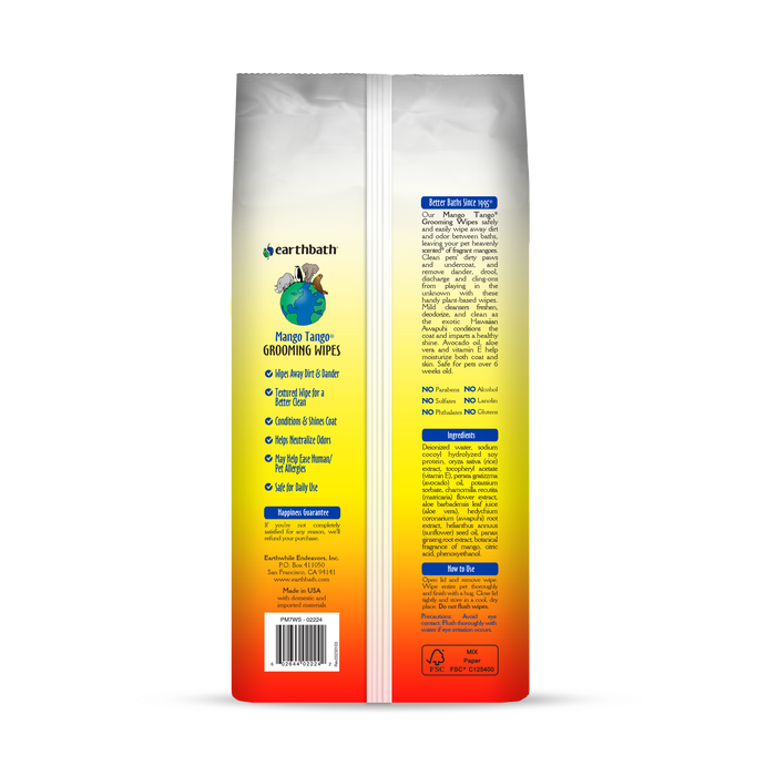 Earthbath Mango Tango Grooming Wipes for Dogs & Cats