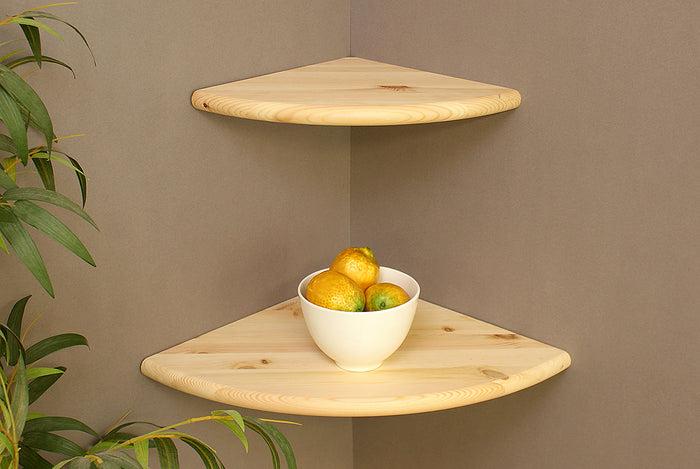 European Made Corner Floating Shelf Raw Pine 400x400x22mm
