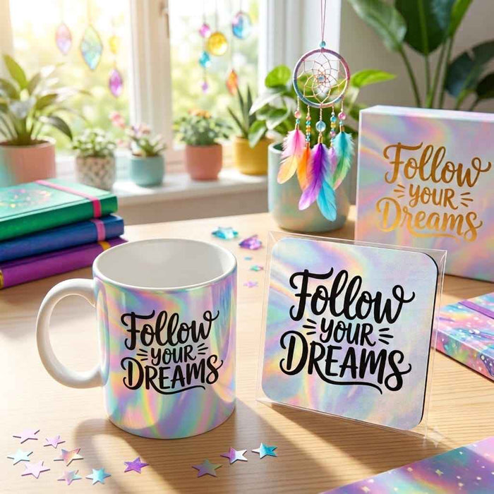 Follow Your Dreams Design 11oz Ceramic Mug with Matching Non Slip Coaster