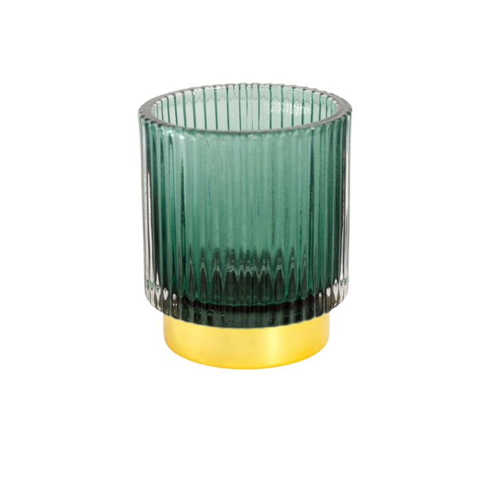 GLASS CANDLE HOLDER GREEN 13X7.5CM Deventor