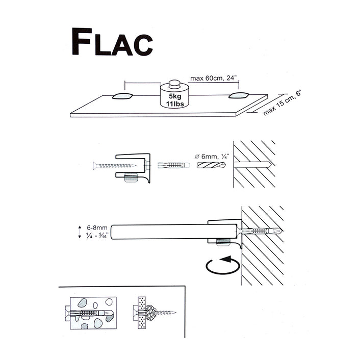 Glass shelf kit Flac Stainless Brackets 800x120x8mm