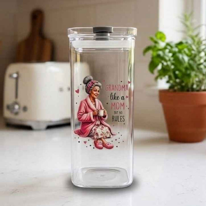 Grandma like a Mom but no rules - 16oz Square Glass Tumbler - UV-DTF Wrapped
