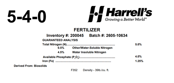 Harrell's 5-4-0 HouActinite 100% Bio 1.25% FE Fertizer 50 lb.