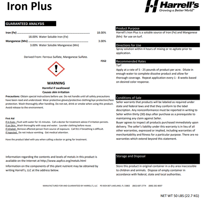 Harrell's Iron Plus 18% FE 1% MN 50 lb.