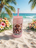 Highland Cow Light Pink 16oz Plastic Tumbler