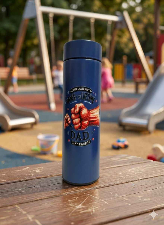 I've Been Called A Lot Of Names Dad Is My Favorite - Stainless Steel Flask with Temperature Gauge- UV-DTF Wrapped