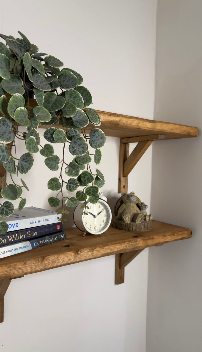 Live Edge Solid Wooden Handmade Shelf and Brackets