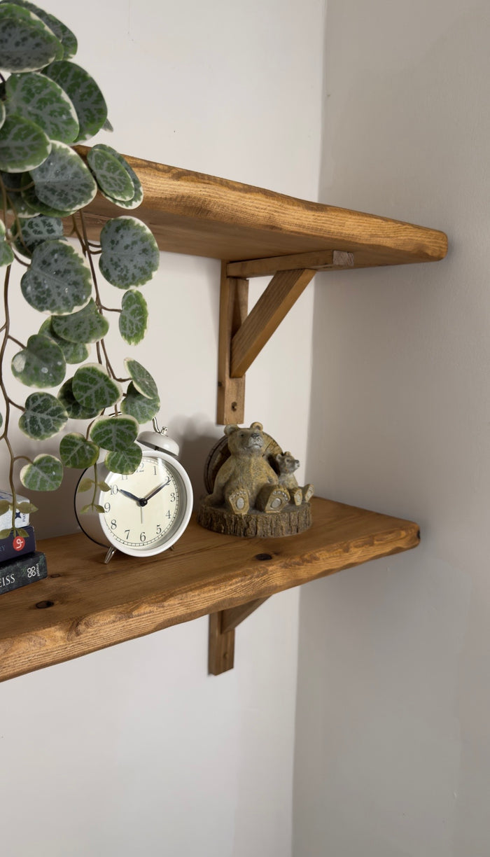 Live Edge Solid Wooden Handmade Shelf and Brackets