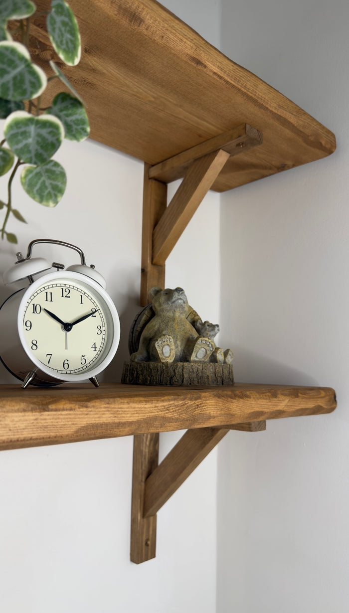 Live Edge Solid Wooden Handmade Shelf and Brackets