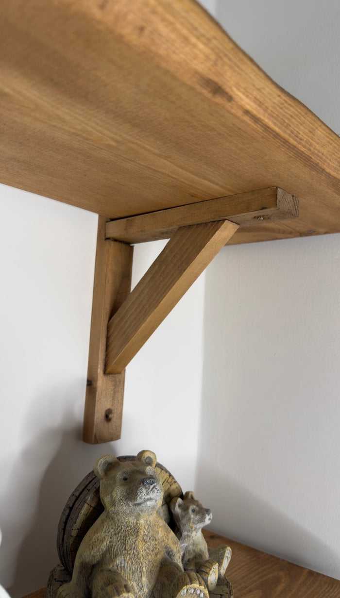 Live Edge Solid Wooden Handmade Shelf and Brackets