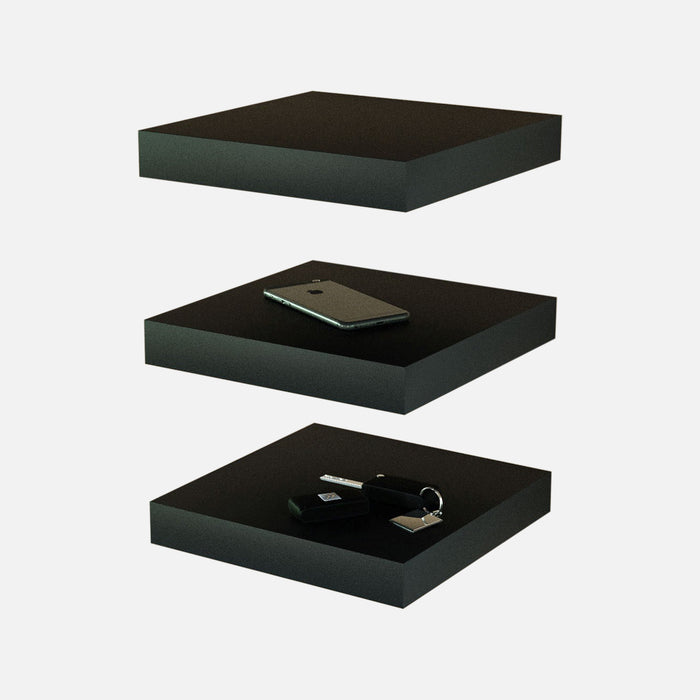 Matte Black Floating Shelves 250x250x38mm (Triple Deal)