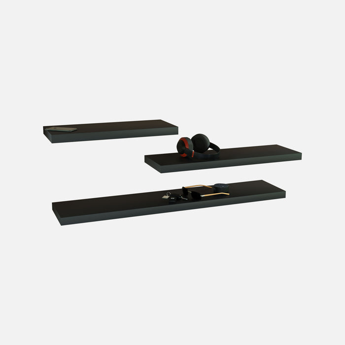 Matte Black Floating Shelves 600 & 800 & 1200x250x38mm (Triple Deal)