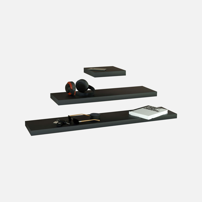 Matte Black Floating Shelves Mix 250, 800, 1200x38mm (Triple Deal)