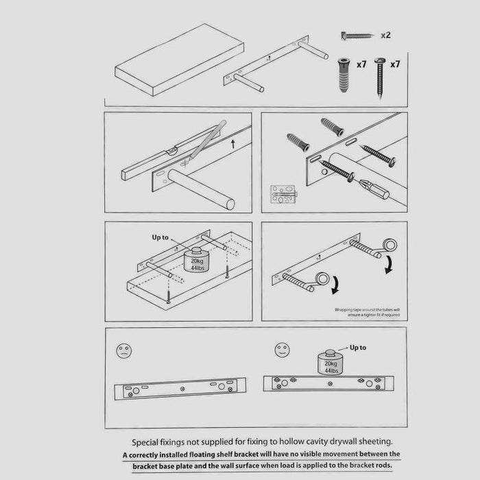 Media Floating Shelf Kit Gloss White 900x300x50mm