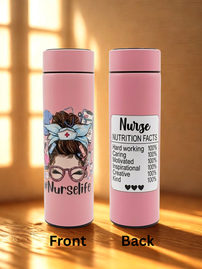 Nurse Life Stainless Steel Flask with Temperature Gauge – UV-DTF Wrapped - Craftique Fusion Ltd