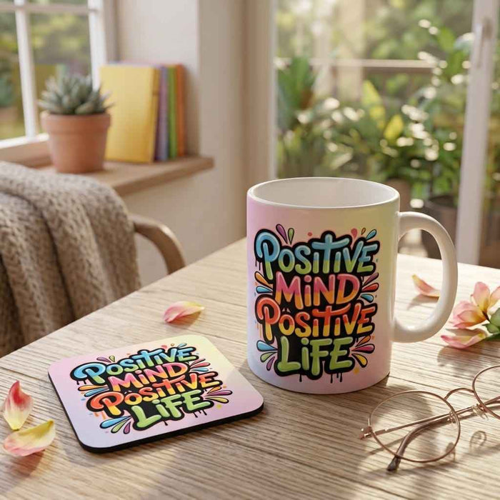 Positive Mind Positive Life 11oz Ceramic Mug & Matching Coaster