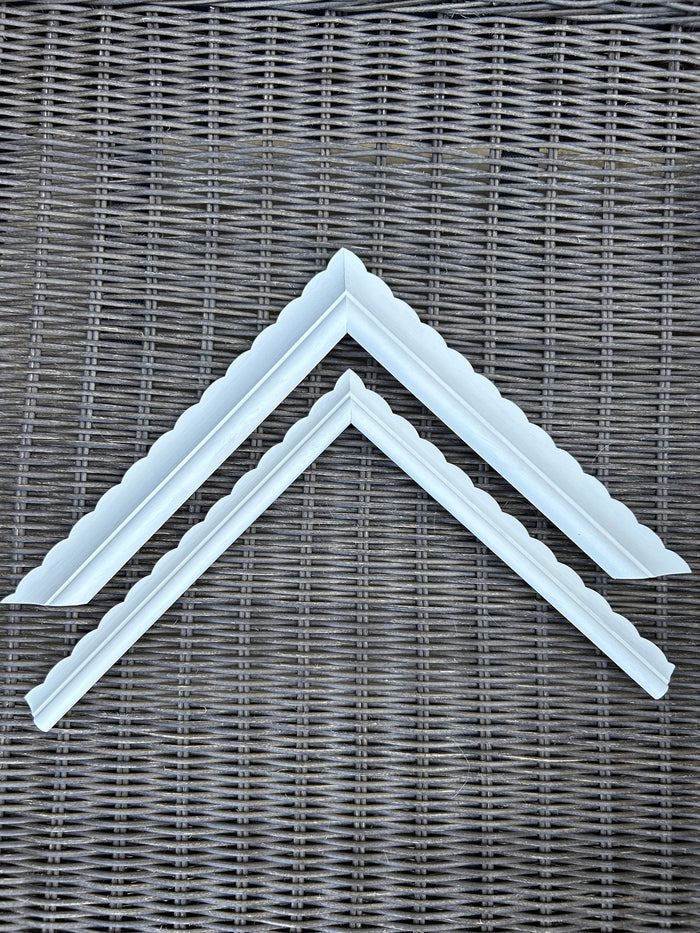 Scallop shaped hand painted wooden larger version 35mm picture frames bespoke made to order. Any colour available