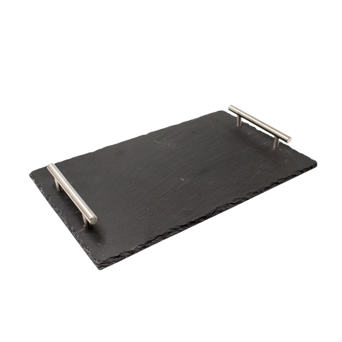 SLATE TRAY W/STEEL HANDLES 40X25X4CM Deventor