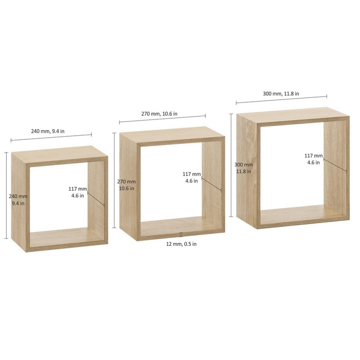 Square Cube Set Of 3 Oak Veneer