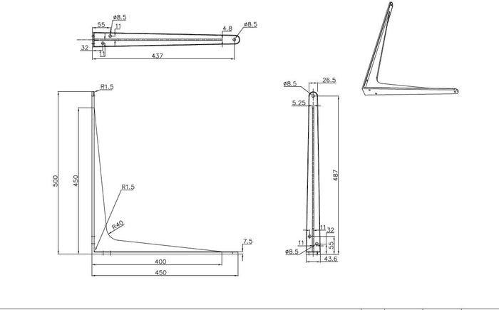 Strong Shelf Bracket Gold 500x450mm