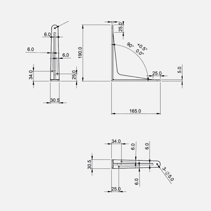 Strong Shelf Bracket Matte White 190x165mm
