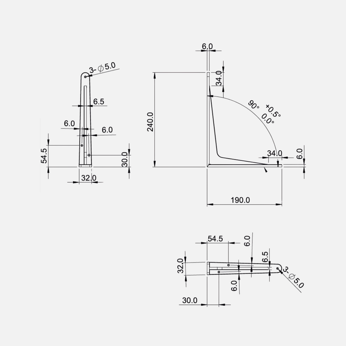 Strong Shelf Bracket Matte White 240x190mm