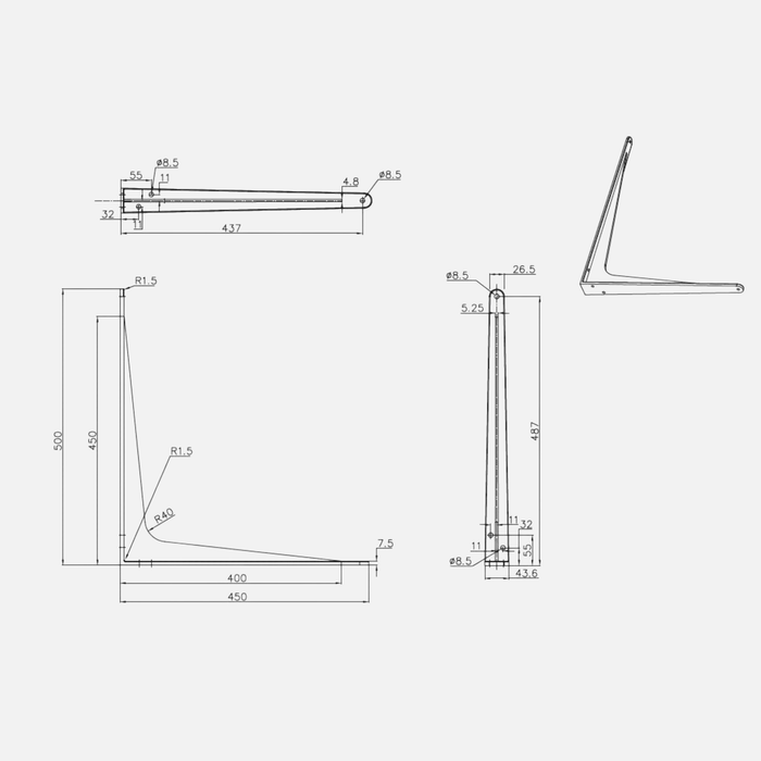 Strong Shelf Bracket Silver 500x450mm