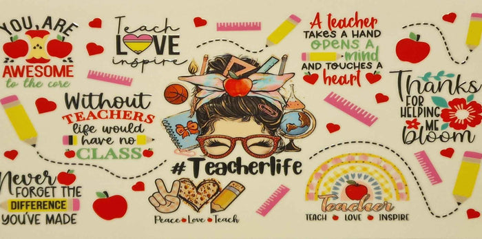 Teacher Life - 16oz Glass Tumbler - UV DTF Wrapped