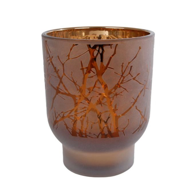 TEALIGHT TWIG BROWN GLASS 10X10X12.5CM Deventor