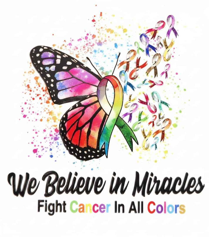 We Believe in Miracles Fight Cancer 16oz Glass Tumbler with Straw- UV-DTF Wrapped