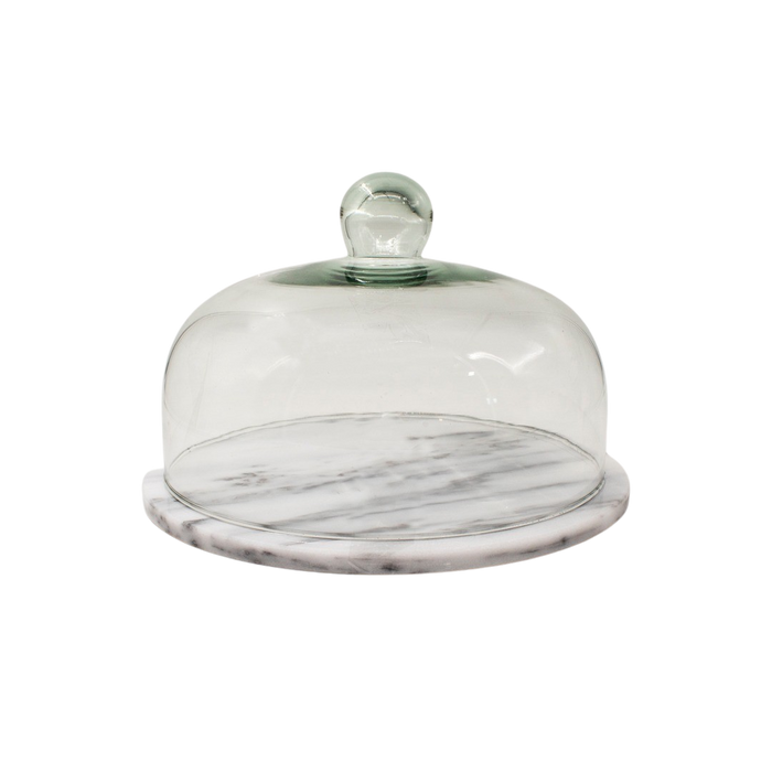 WHITE MARBLE BOARD W/GLASS DOME 25X16.5CM Deventor