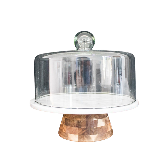 WHITE MARBLE BOARD W/GLASS DOME 28X27.5CM Deventor