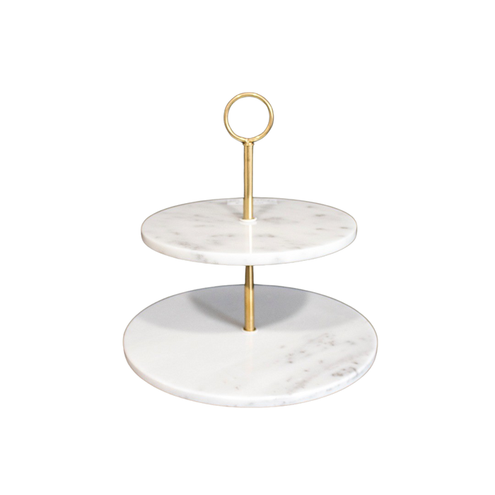 WHITE MARBLE CAKE STAND X2  25X25CM Deventor