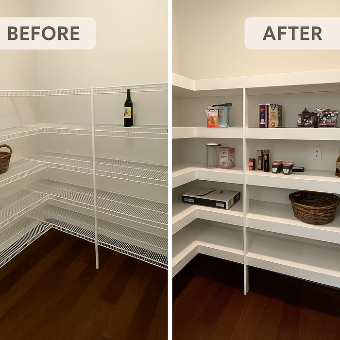 Wire Shelf Cover - Floating Style Shelf for a linen closet, pantry, laundry, wardrobe, garage. Any Size & Any Color