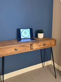 Custom Bespoke Handmade Timber Pine Furniture Computer Desk with 2 drawers and hairpin legs. Industrial, rustic, modern, retro style.